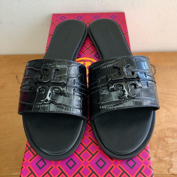 S⭕️LD‼️New Tory Burch Everly Slide in Perfect Black Croc Embossed Size 7 - Picture 2 of 12
